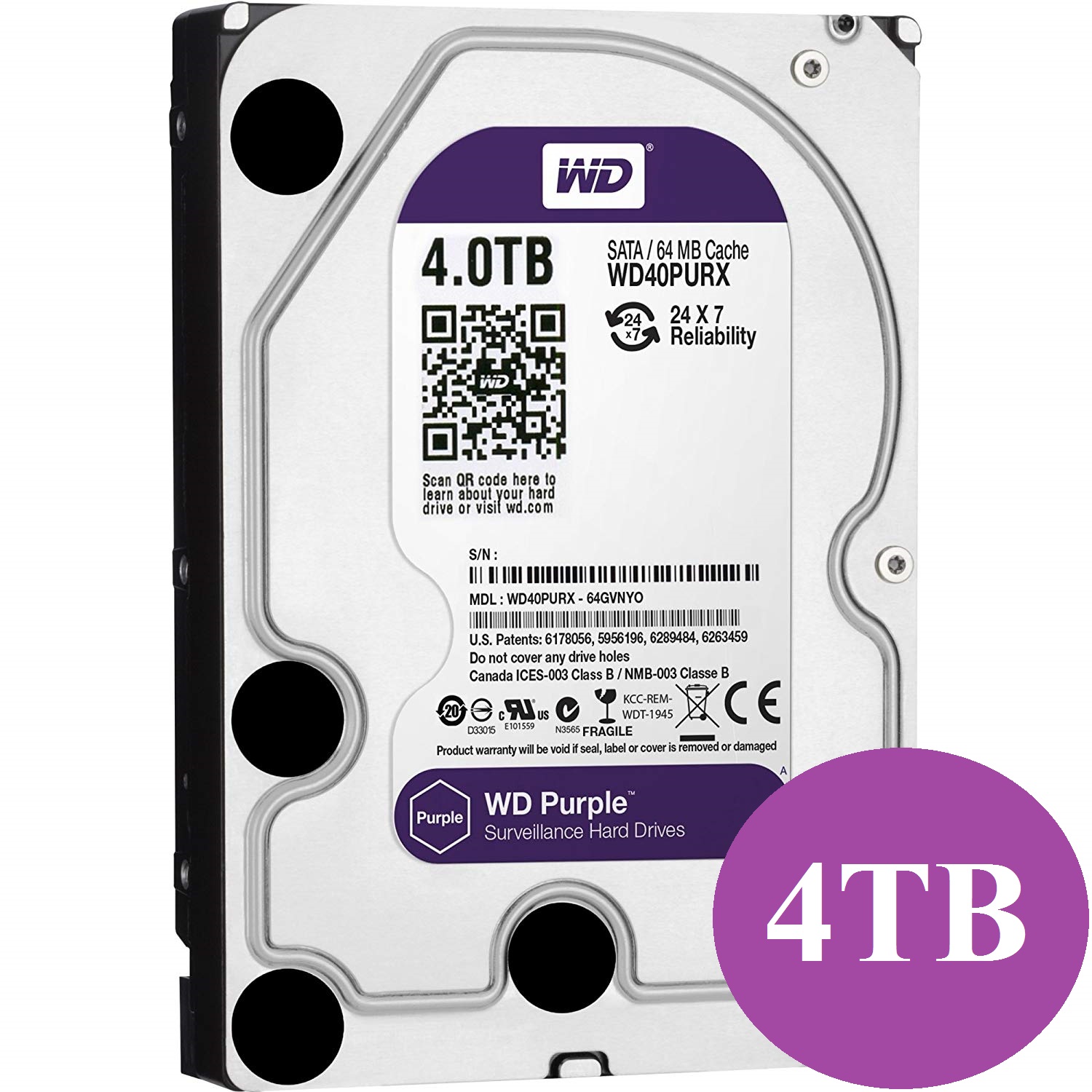 WD Purple Surveillance 4TB HDD - Clear Digital